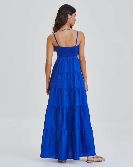 Vestido Longo Algodão Azul Bic Ananda