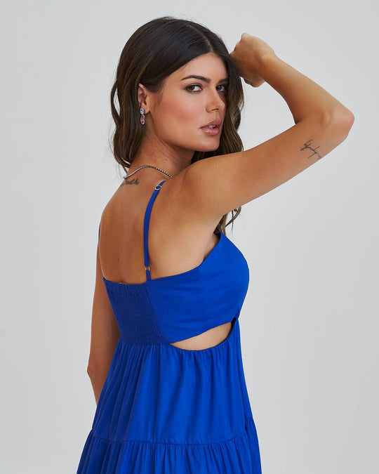 Vestido Longo Algodão Azul Bic Ananda