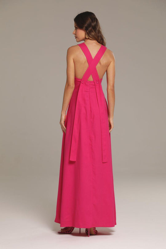 Vestido Longo de Linho Pink Margot