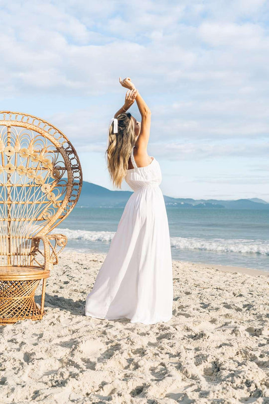 Vestido Longo Em Viscose Branco Samara