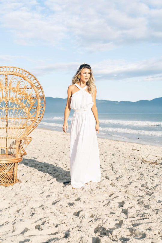Vestido Longo Em Viscose Branco Samara
