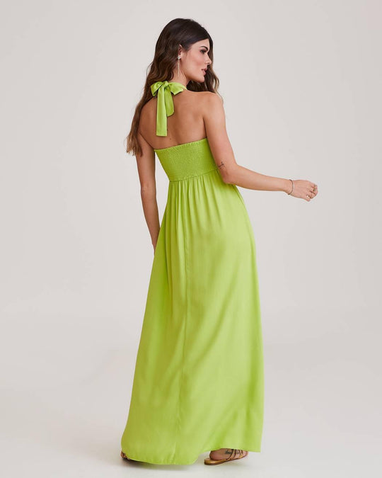 Vestido Longo Em Viscose Verde Flora