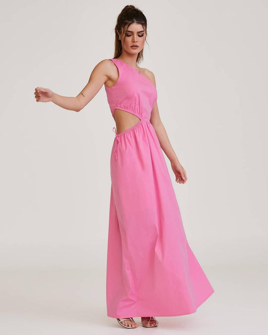 Vestido Longo Um Ombro Só Rosa Beatriz