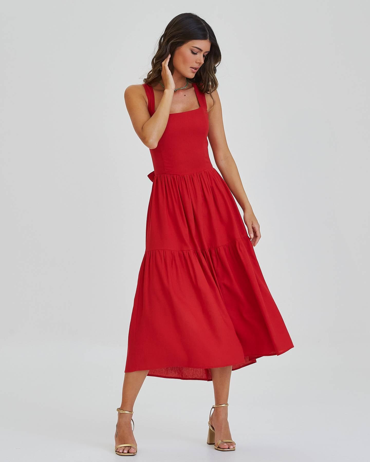 Vestido store vermelho linho