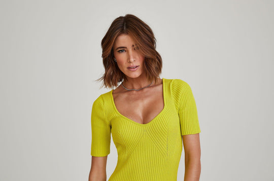 Vestido Midi Tricô Amarelo Lua